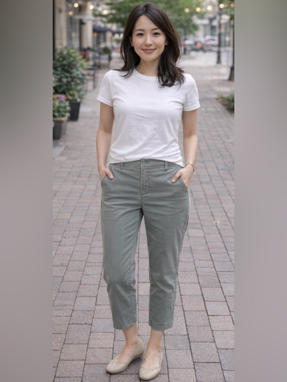 Liverpool LA Petite 10P Olive Green Crop Pants Stretch Ankle Chino Casual